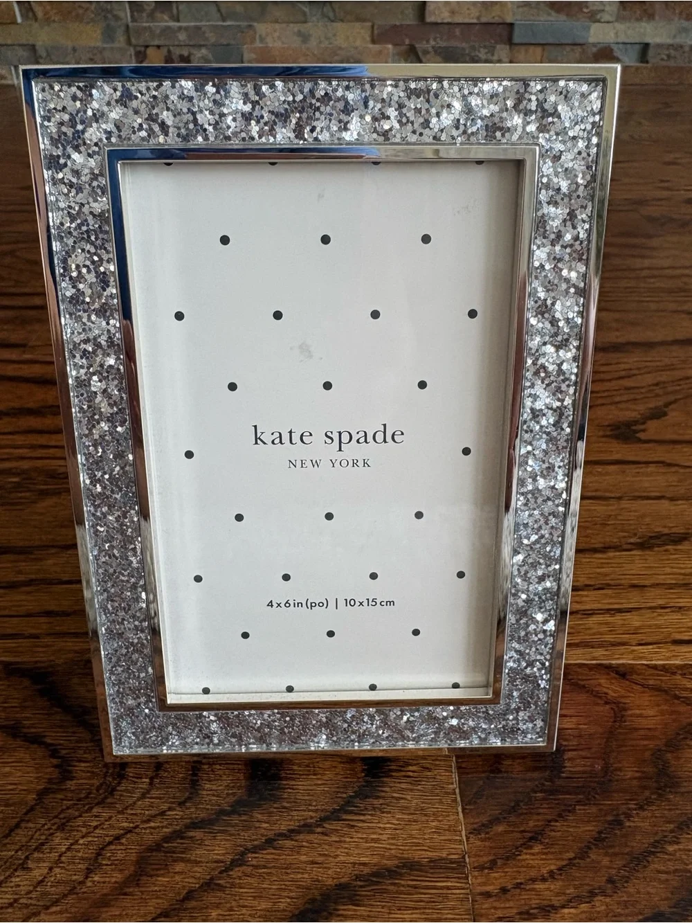 Kate Spade New York x LENOX Sitting Pretty Silver Glitter Edges 4x6 Photo Frame